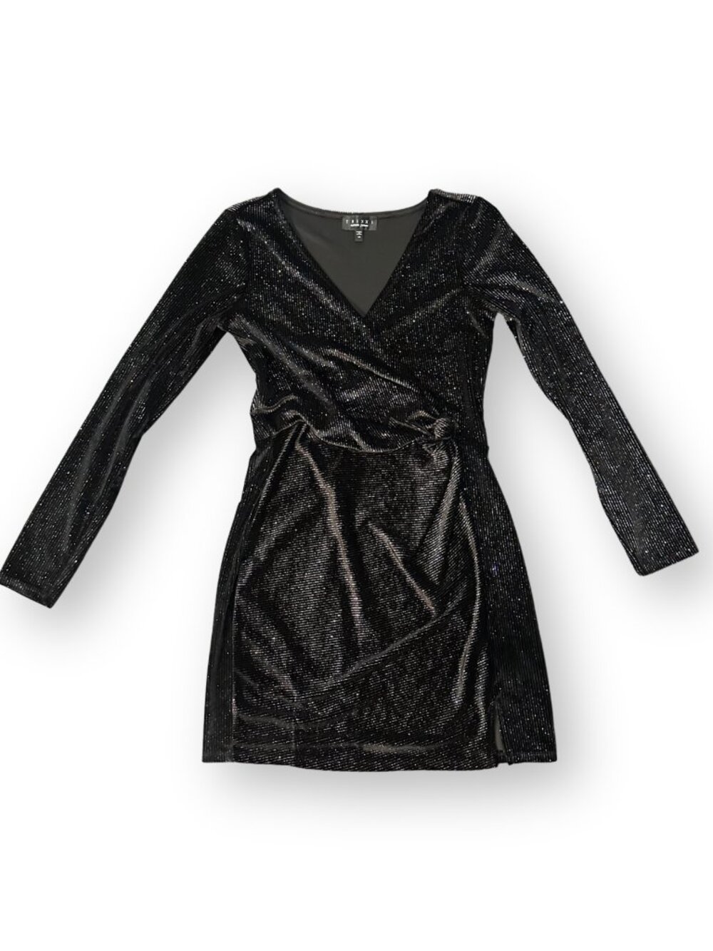 Trixxi Velvet Shimmer Long Sleeve Mini Faux Wrap Dress – Size Medium